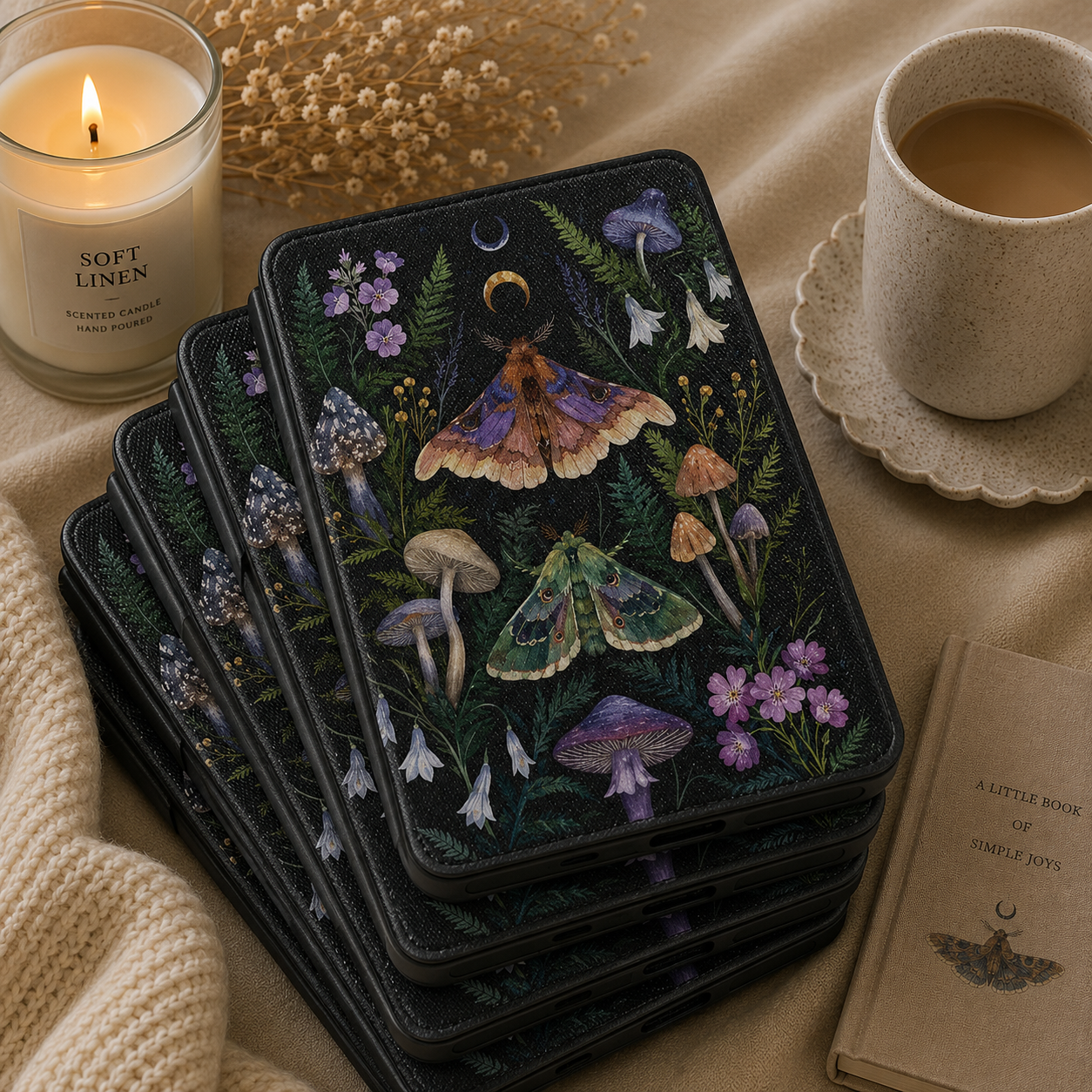 Forest Witch Moth Kindle case shown at an angle