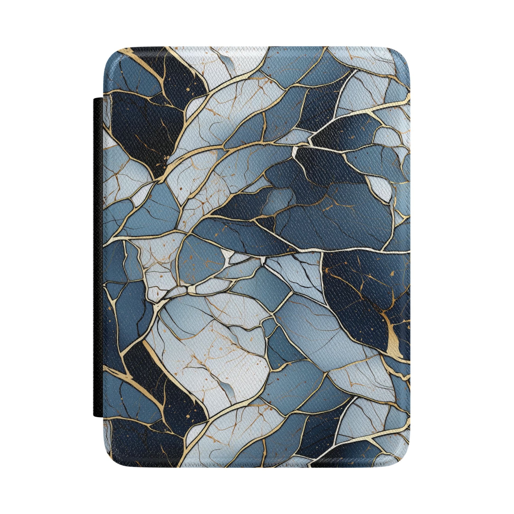 Steel blue and grey marble Kindle Paperwhite case with gold veining front cover — Maison Noir mineral gift