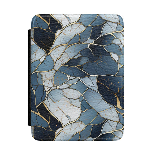 Steel blue and grey marble Kindle Paperwhite case with gold veining front cover — Maison Noir mineral gift
