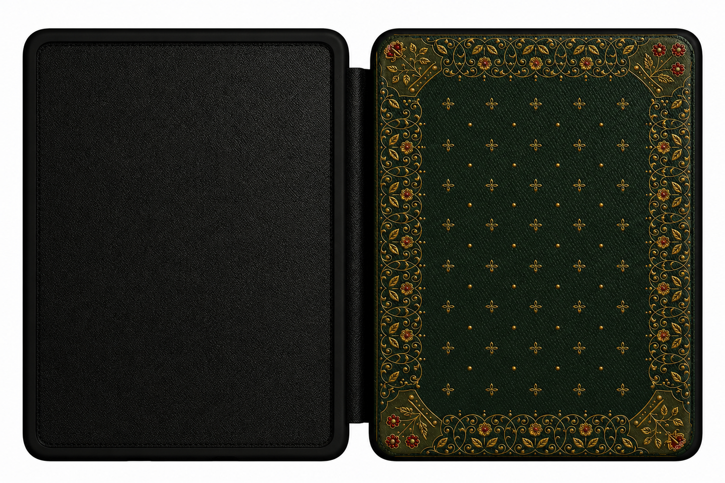 Gilded Antique Binding Kindle case shown at an angle