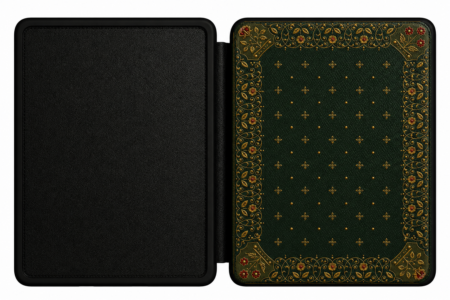 Gilded Antique Binding Kindle case shown at an angle