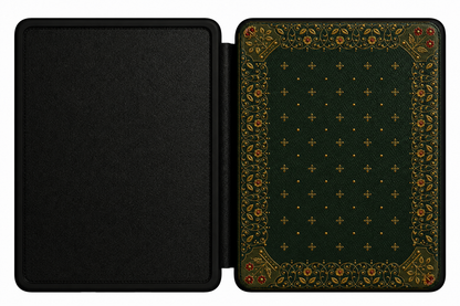 Gilded Antique Binding Kindle case shown at an angle