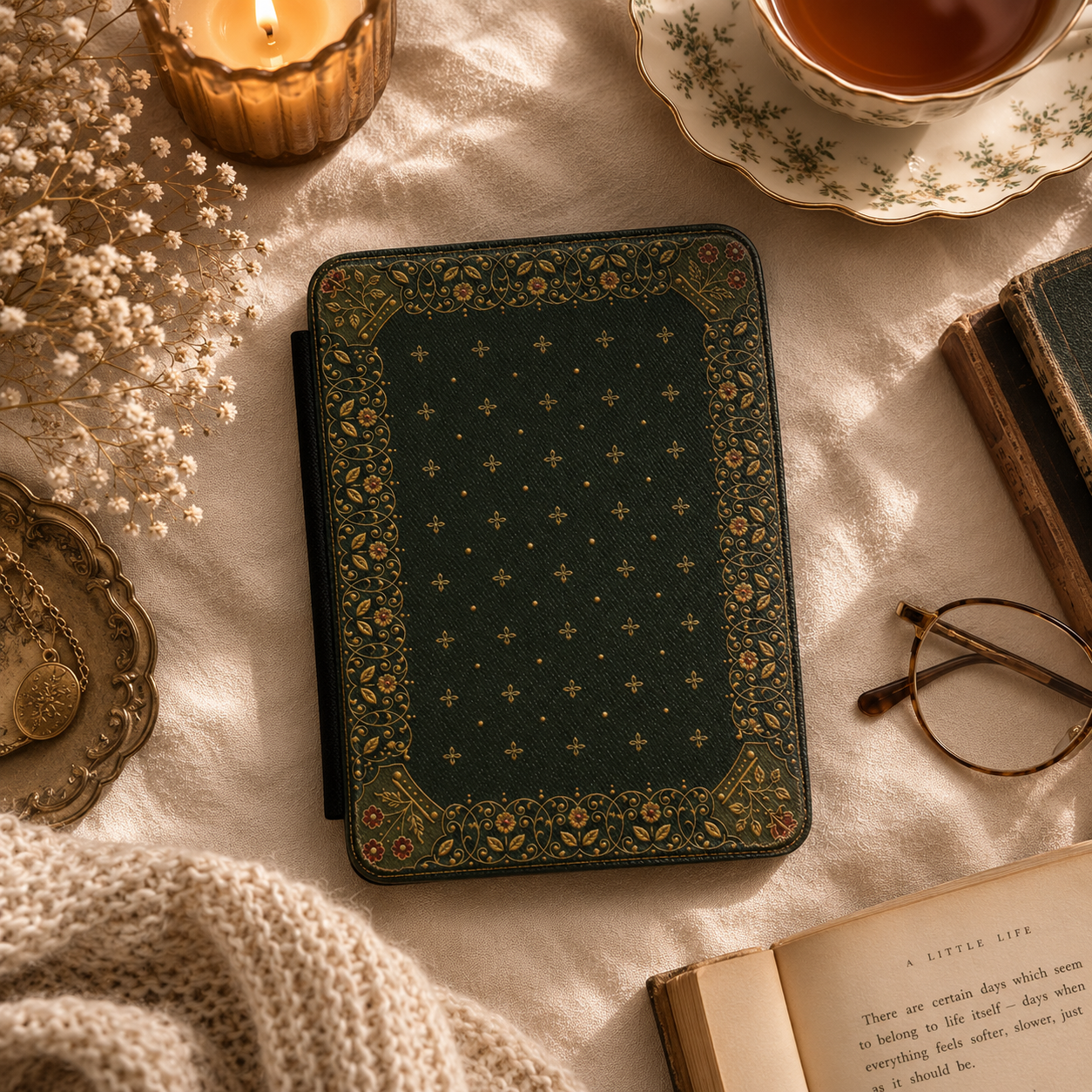 Gilded Antique Binding Kindle case front cover — ornate gilded book binding print