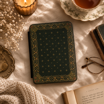 Gilded Antique Binding Kindle case front cover — ornate gilded book binding print