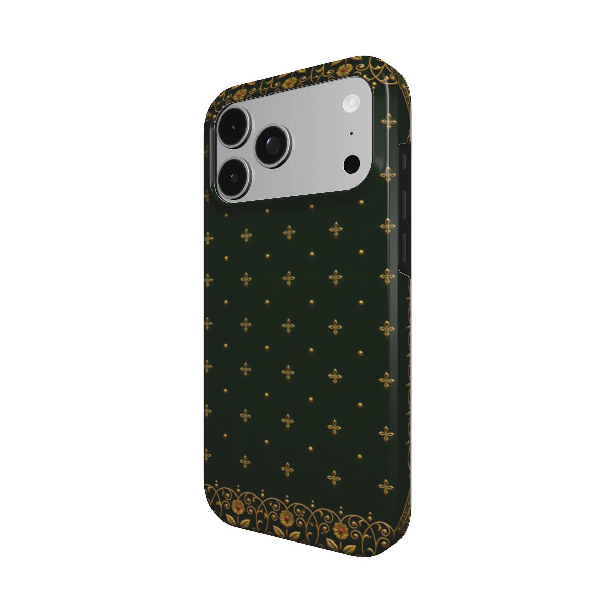 Gilded Antique Binding phone case – MagSafe iPhone case, angled view