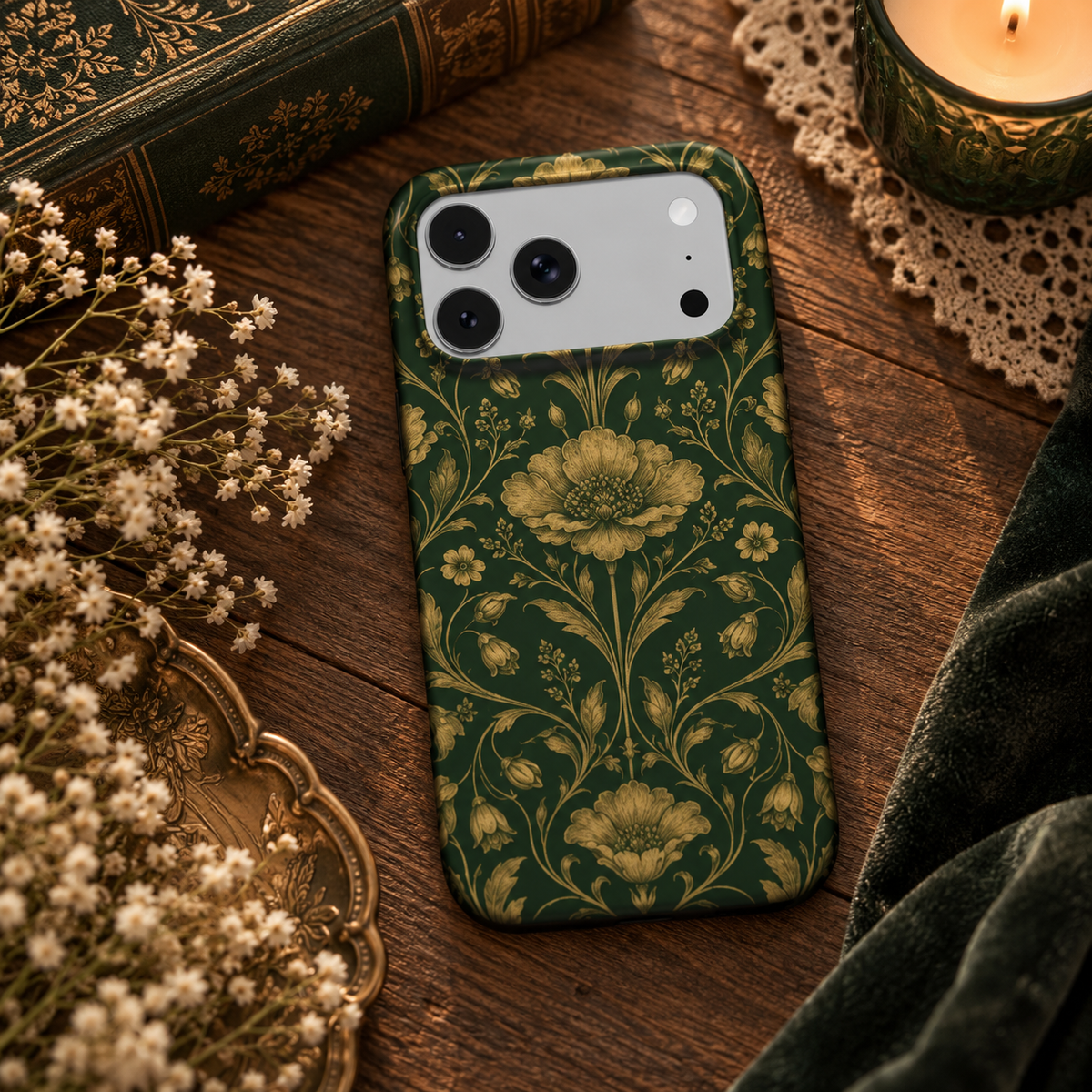 Gilded Emerald Damask phone case – MagSafe iPhone case, lifestyle photo