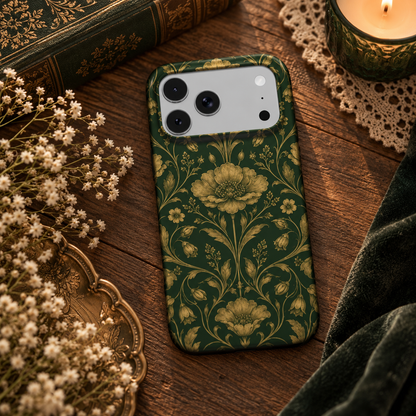 Gilded Emerald Damask phone case – MagSafe iPhone case, lifestyle photo