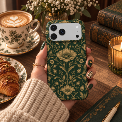 Gilded Emerald Damask phone case – MagSafe iPhone case, styled photo