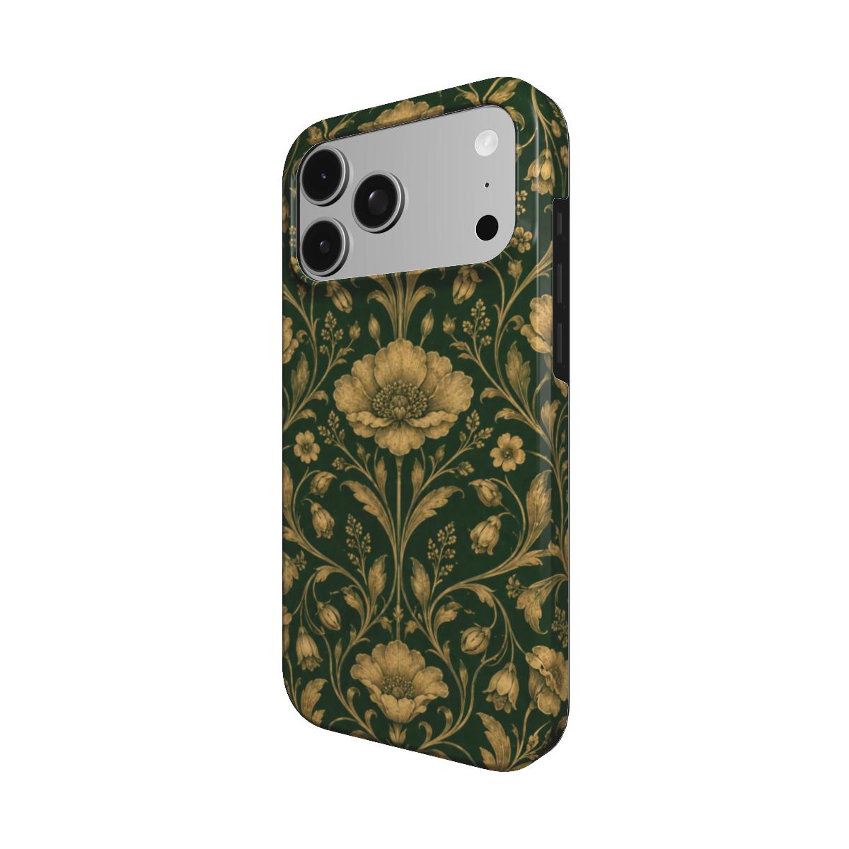 Gilded Emerald Damask phone case – MagSafe iPhone case, detail view