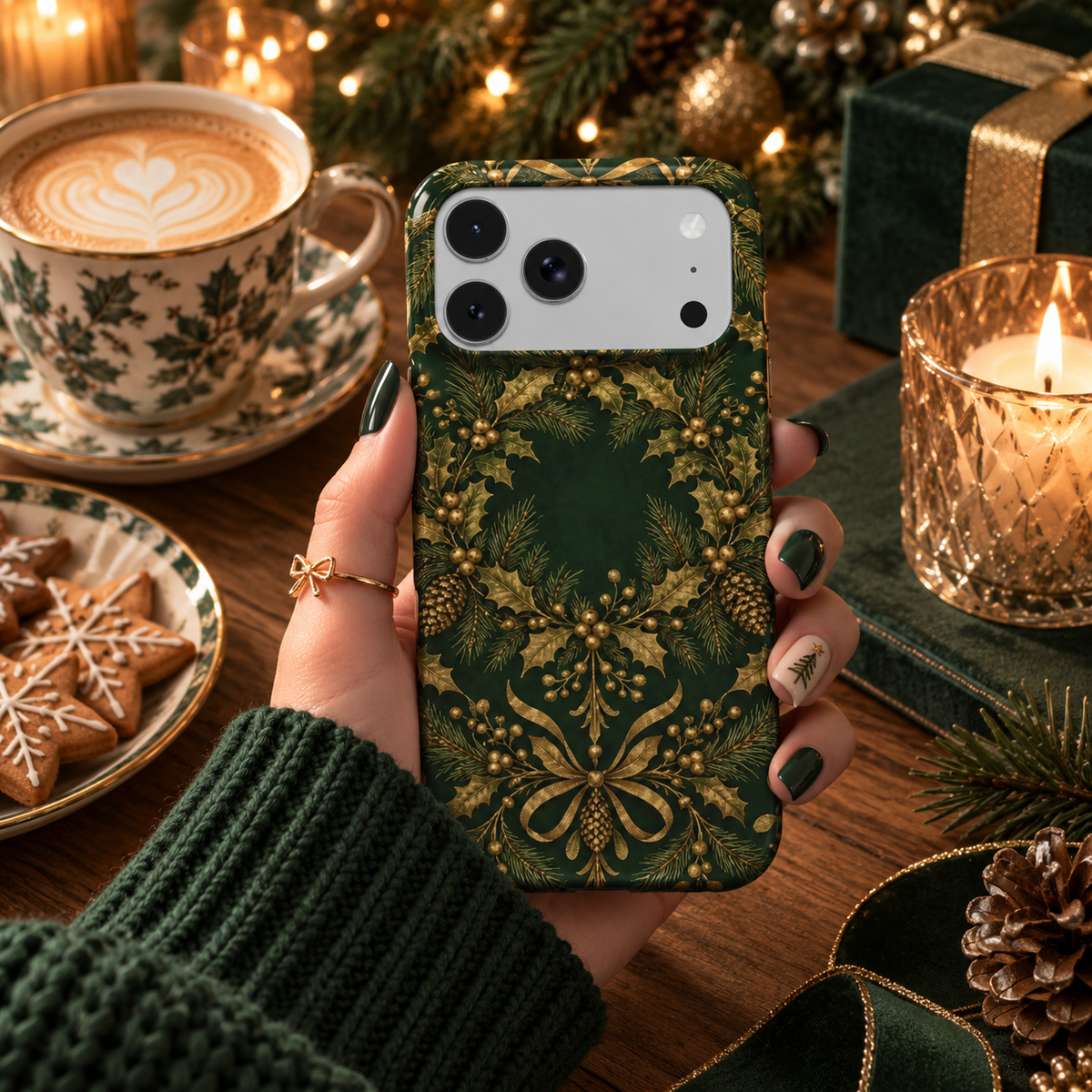 Gilded Holly phone case – MagSafe iPhone case, styled photo