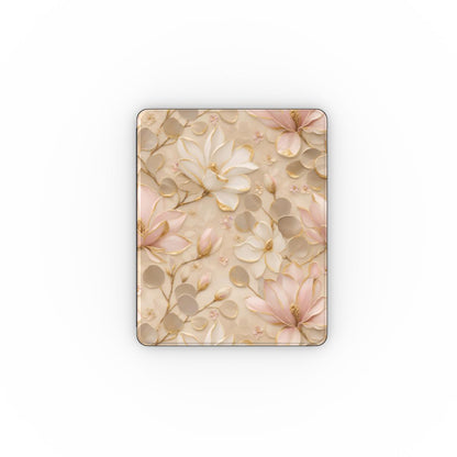 Gilded magnolia iPad case open, showing the stand fold and interior