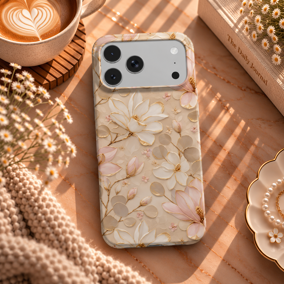 Gilded Magnolia phone case – MagSafe iPhone case, lifestyle photo