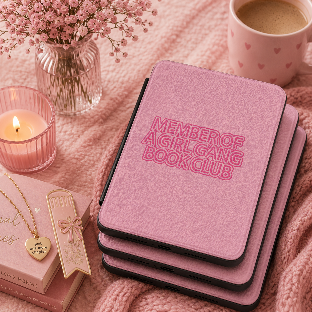 Girl Gang Book Club Kindle case front cover — bookish slogan print