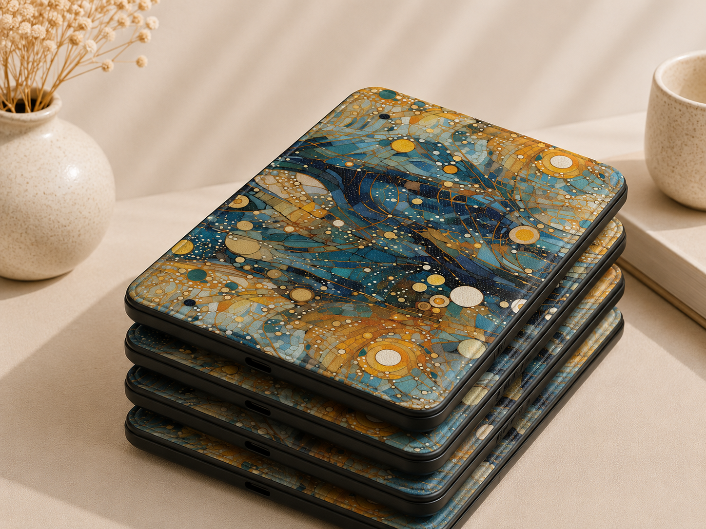 Gold blue mosaic Kindle case — additional view