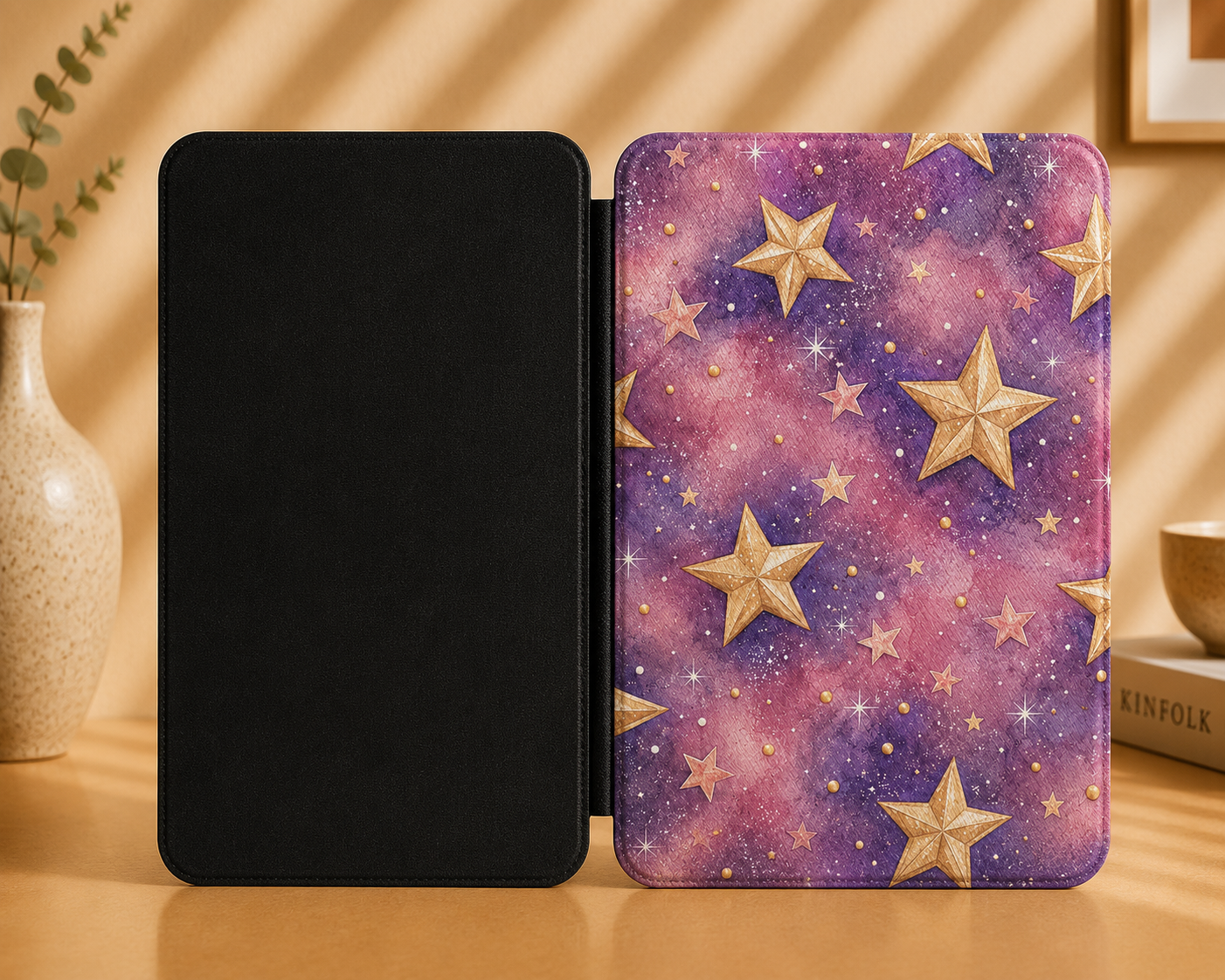Golden stars galaxy Kindle case — additional view