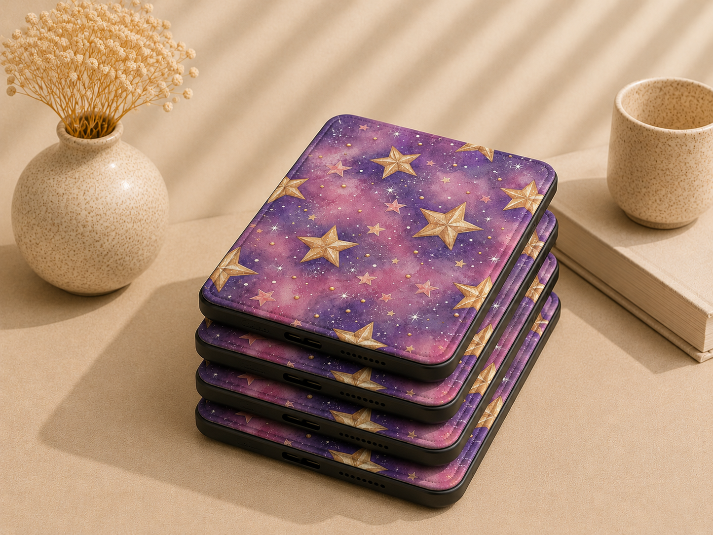 Golden stars galaxy Kindle case — additional view