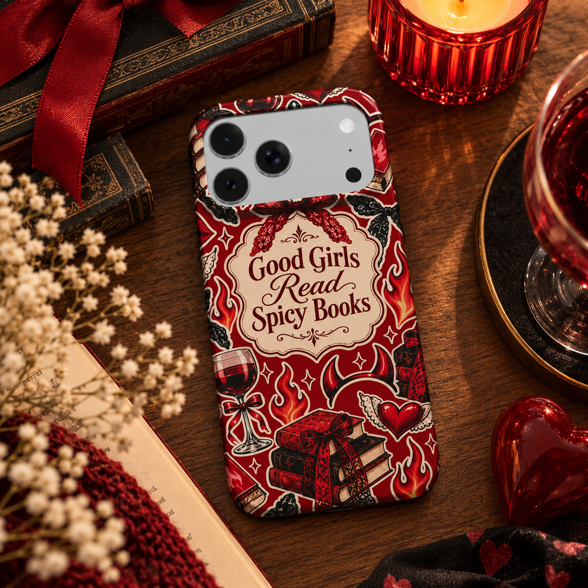 Good Girls Read Spicy Books phone case – MagSafe iPhone case, lifestyle photo