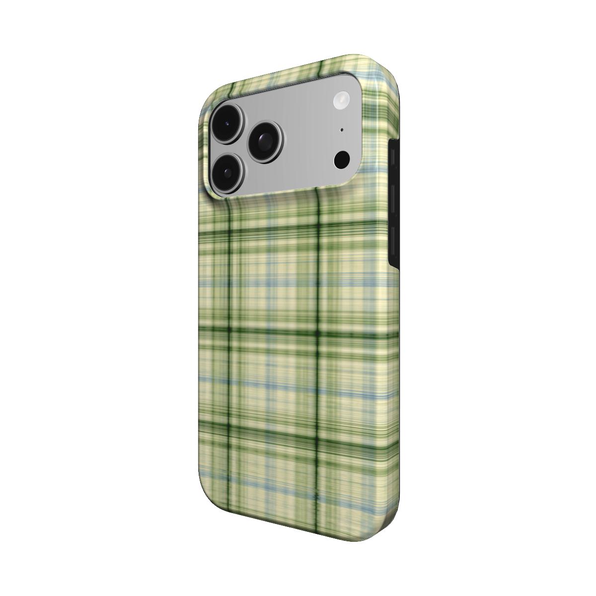 Green Tartan phone case – MagSafe iPhone case, angled view