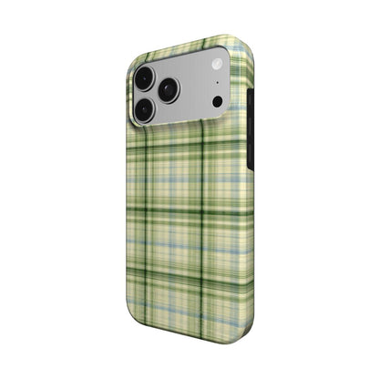 Green Tartan phone case – MagSafe iPhone case, angled view