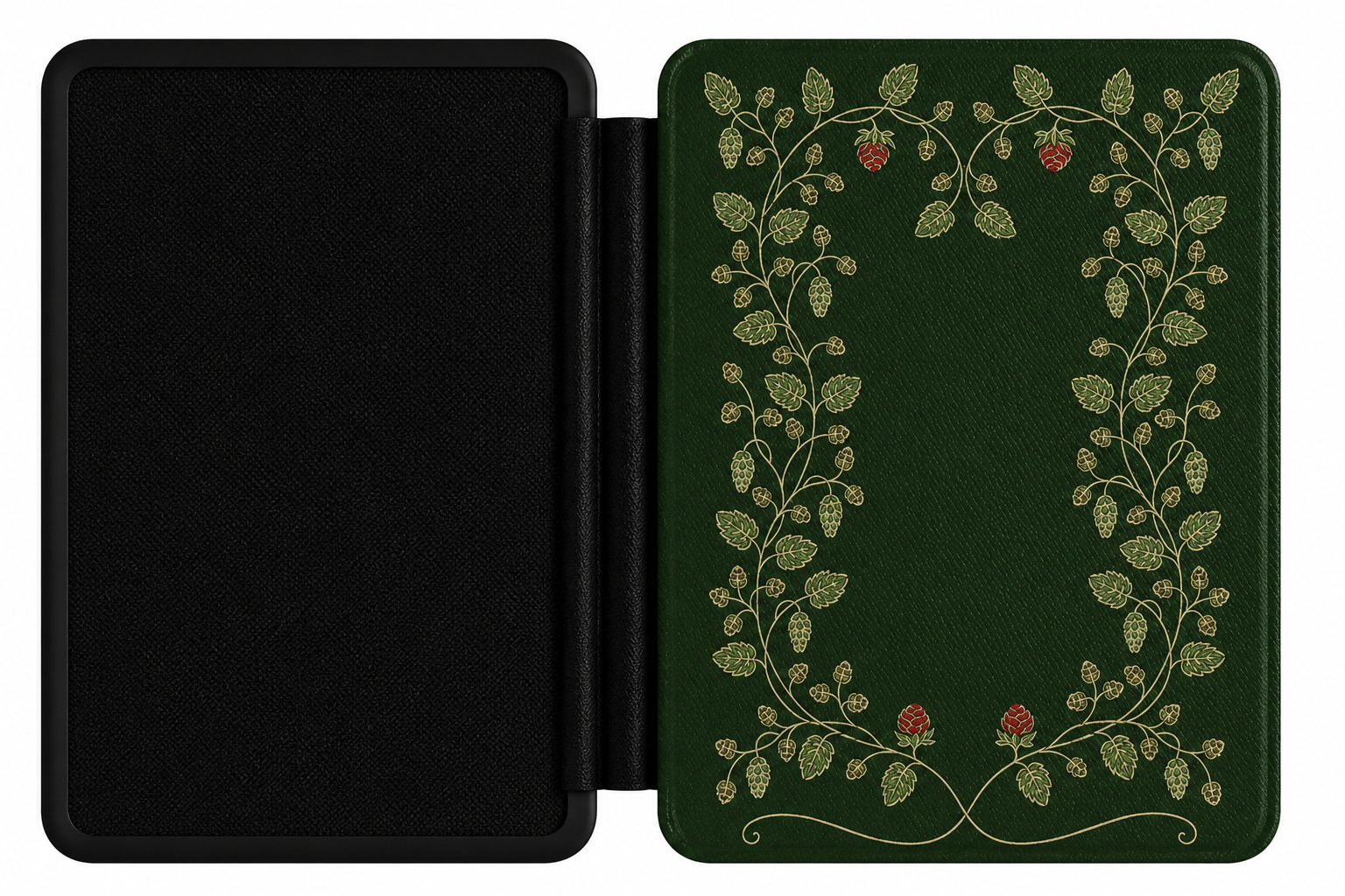 Hop Vine Wreath Kindle case front cover — botanical hop vine wreath print