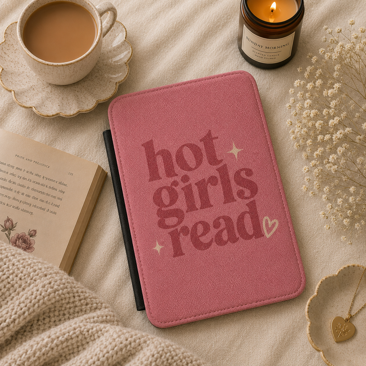 Hot Girls Read Kindle case shown at an angle