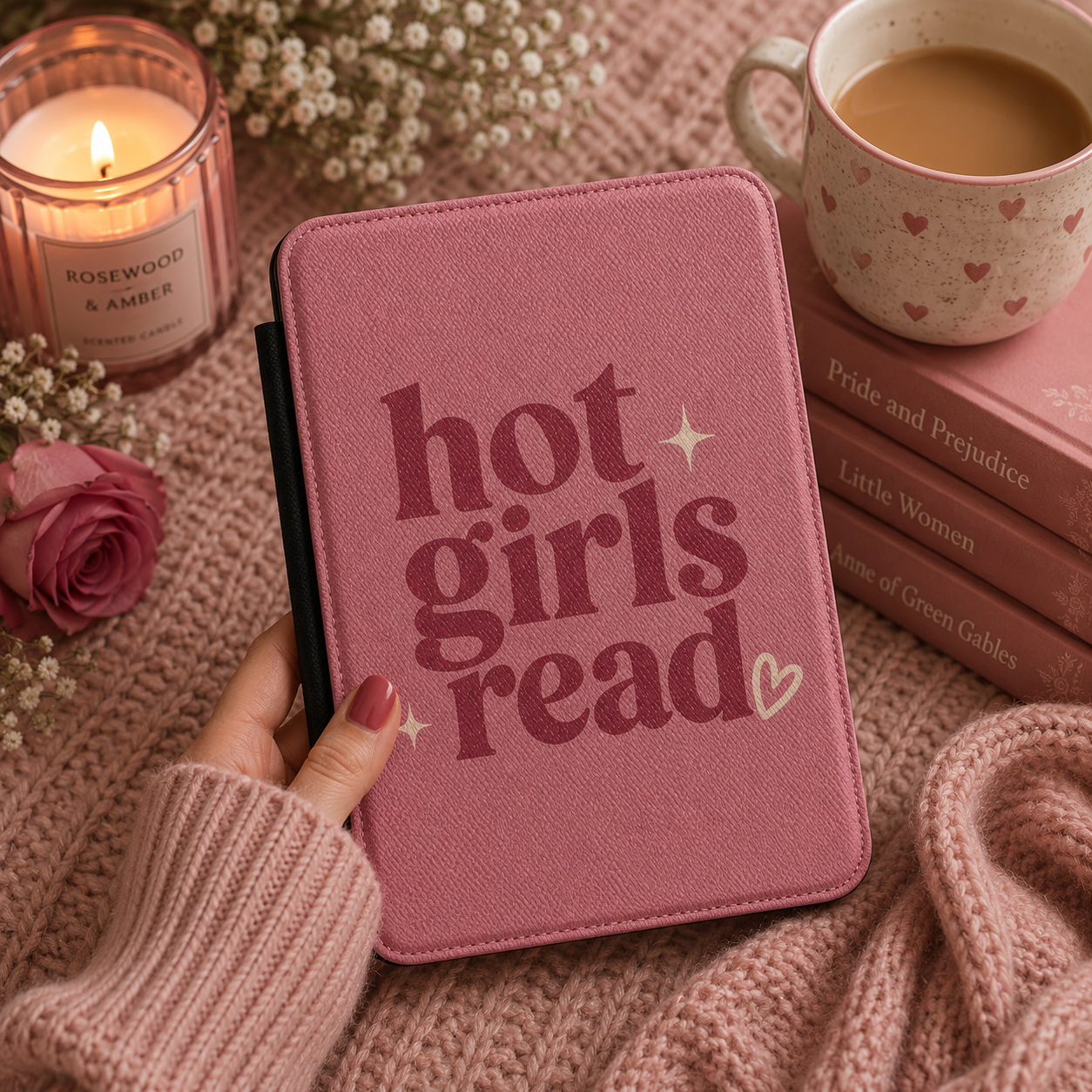 Close-up of Hot Girls Read Saffiano Kindle case
