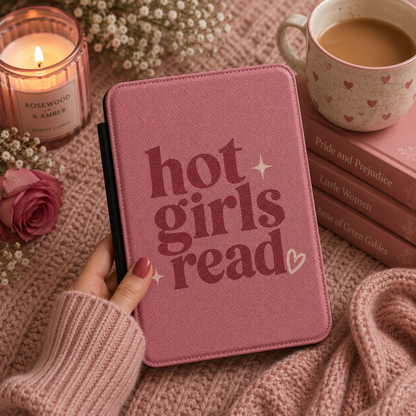 Close-up of Hot Girls Read Saffiano Kindle case
