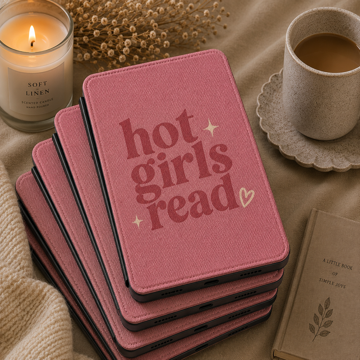 Hot Girls Read Kindle case open showing e-ink Kindle on right interior panel