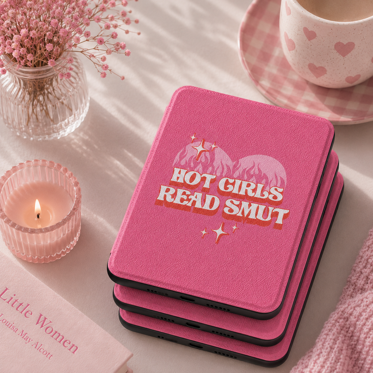 Close-up of Hot Girls Read Smut Saffiano Kindle case