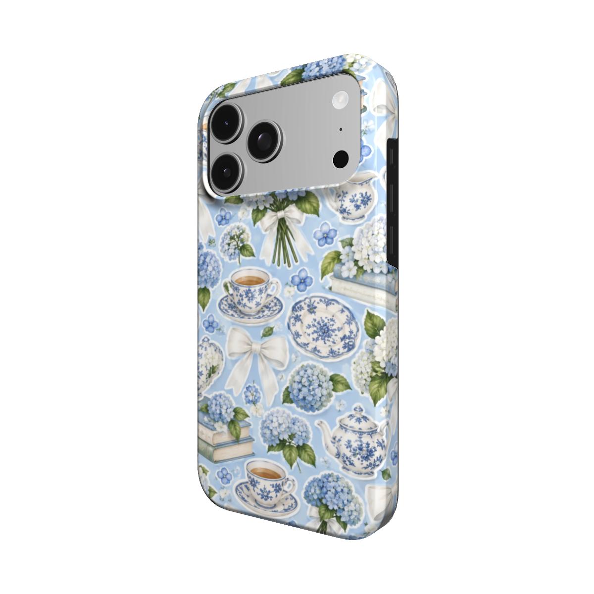 Hydrangea Tea Party phone case – MagSafe iPhone case, detail view
