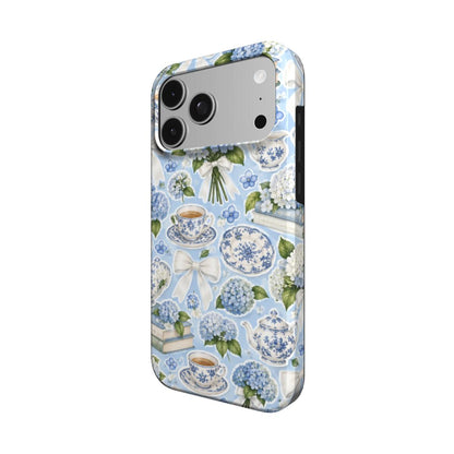 Hydrangea Tea Party phone case – MagSafe iPhone case, detail view