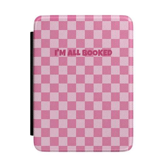 Im All Booked Pink Checkerboard Kindle Case - front view