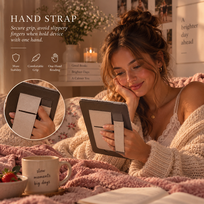 Kindle case with hand strap for comfortable one-hand reading
