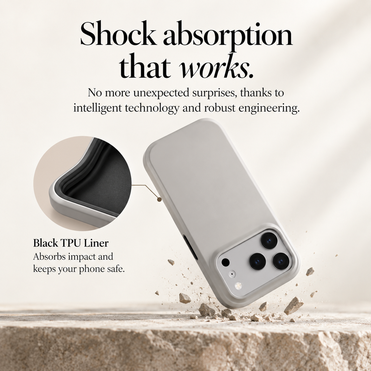 Shock-absorbing phone case with a black TPU liner