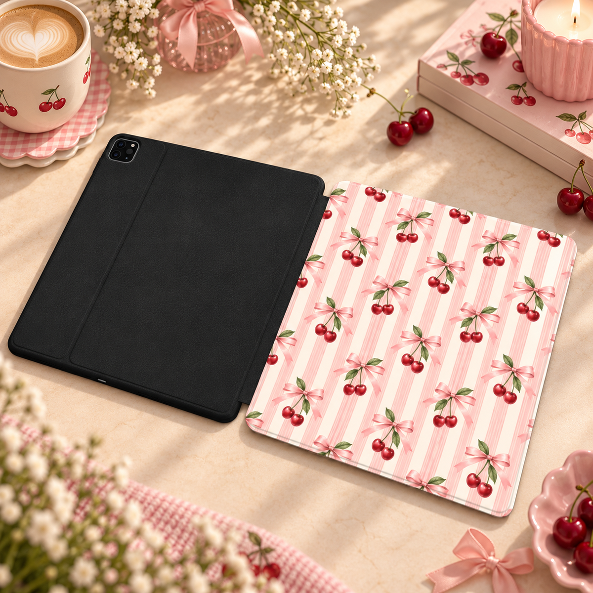 Cherry Bow Stripe - Apple iPad Case