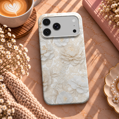 Ivory Lace Peony phone case – MagSafe iPhone case, lifestyle photo