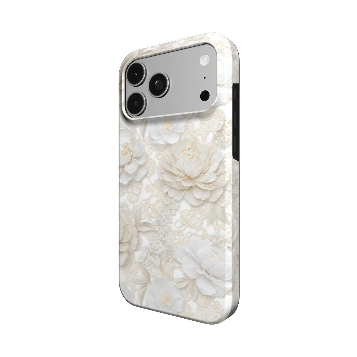 Ivory Lace Peony phone case – MagSafe iPhone case, detail view