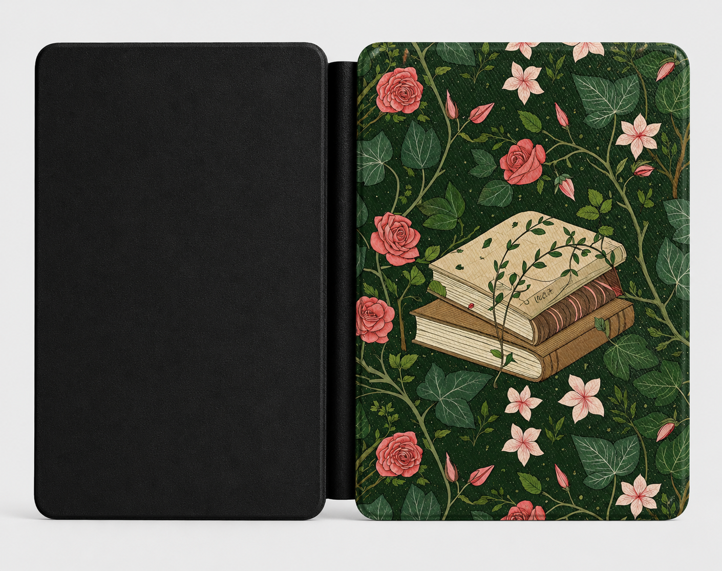 Close-up of Ivy and Roses Saffiano Kindle case