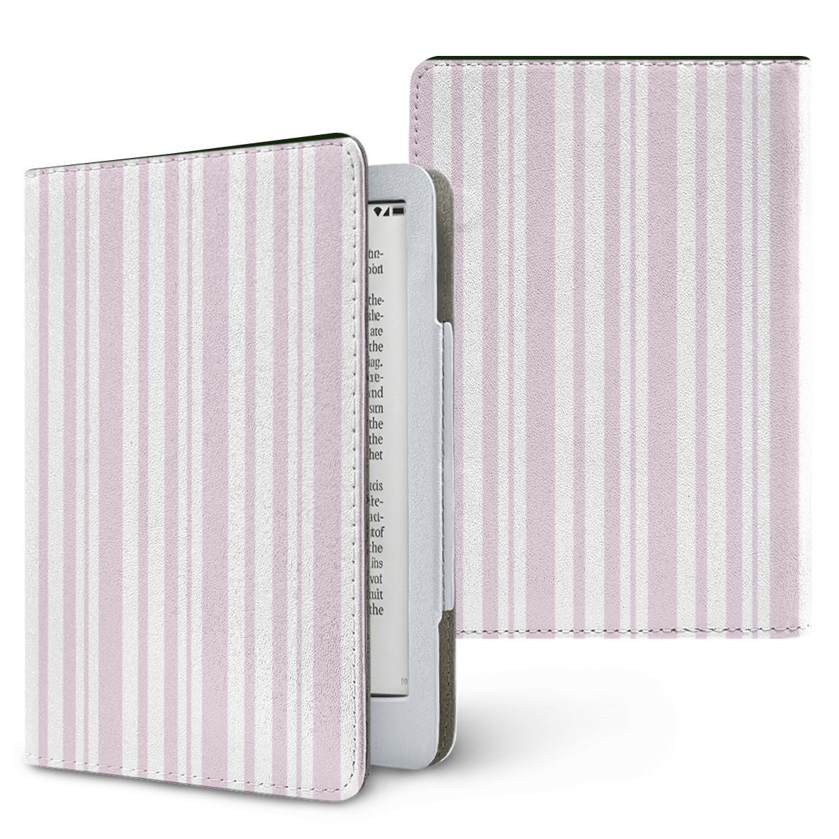 Blush Ticking Stripe Kindle case — pink stripe, printed front and back