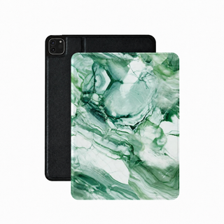 Jade marble iPad case in green and white vegan Saffiano leather