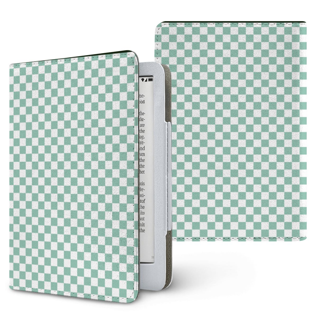 Sage Check Kindle case — sage green check, printed front and back