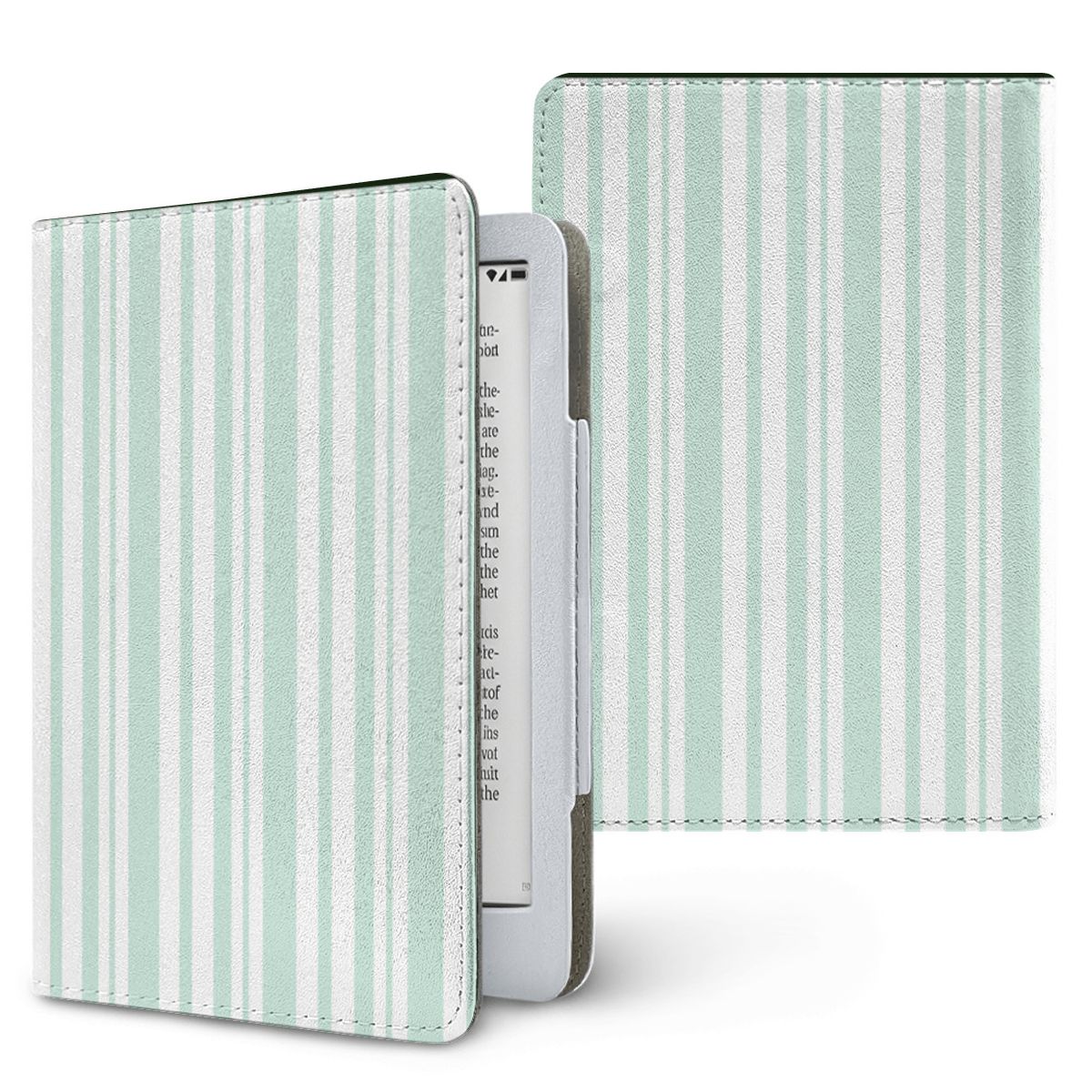 Mint Ticking Stripe Kindle case — mint stripe, printed front and back