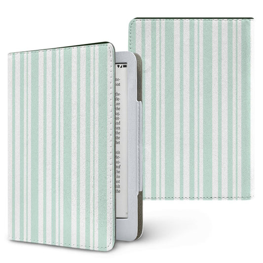 Mint Ticking Stripe Kindle case — mint stripe, printed front and back