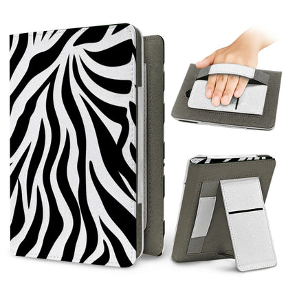 Zebra Stripe Kindle case — elastic hand strap and fold-out stand on the back