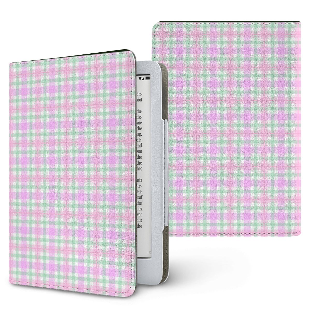 Pastel Gingham Kindle case — pastel check, printed front and back