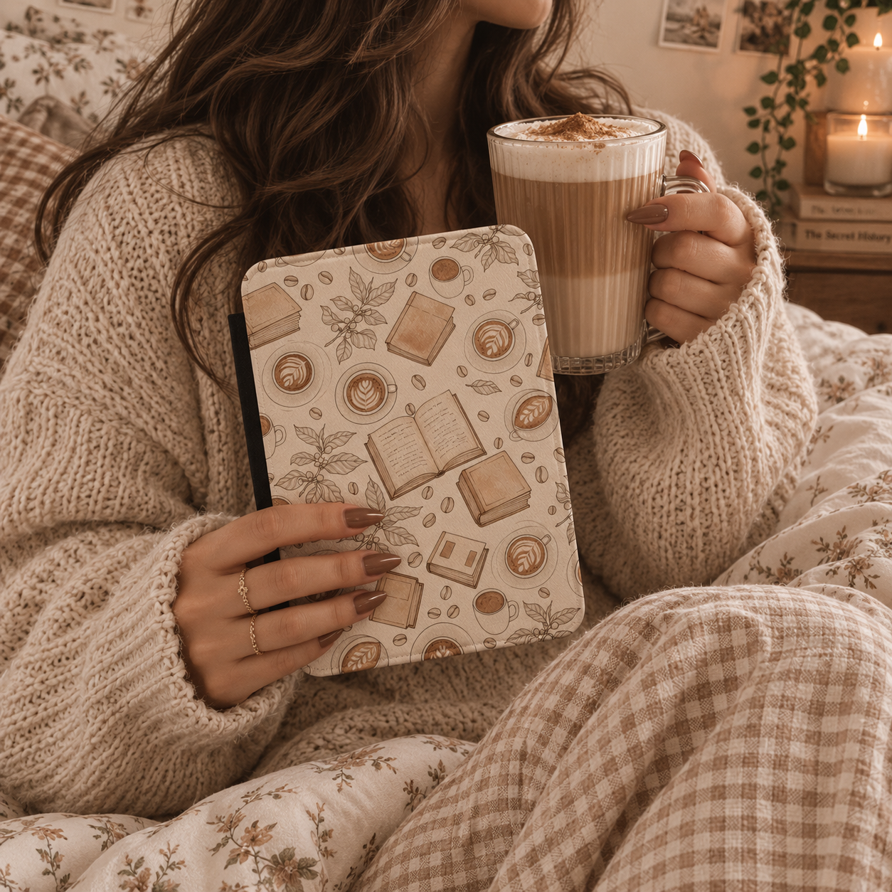 Close-up of Latte and Books Saffiano Kindle case