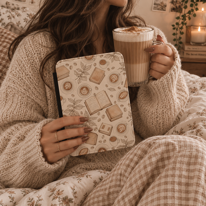 Close-up of Latte and Books Saffiano Kindle case