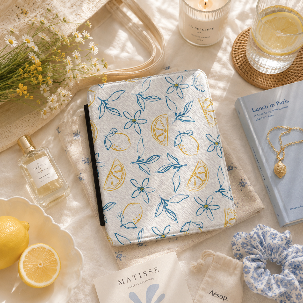 Lemon line art Kindle case — additional view