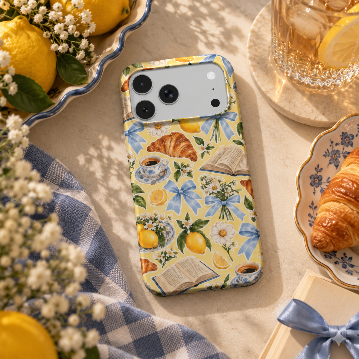 Lemons & Croissants phone case – MagSafe iPhone case, lifestyle photo