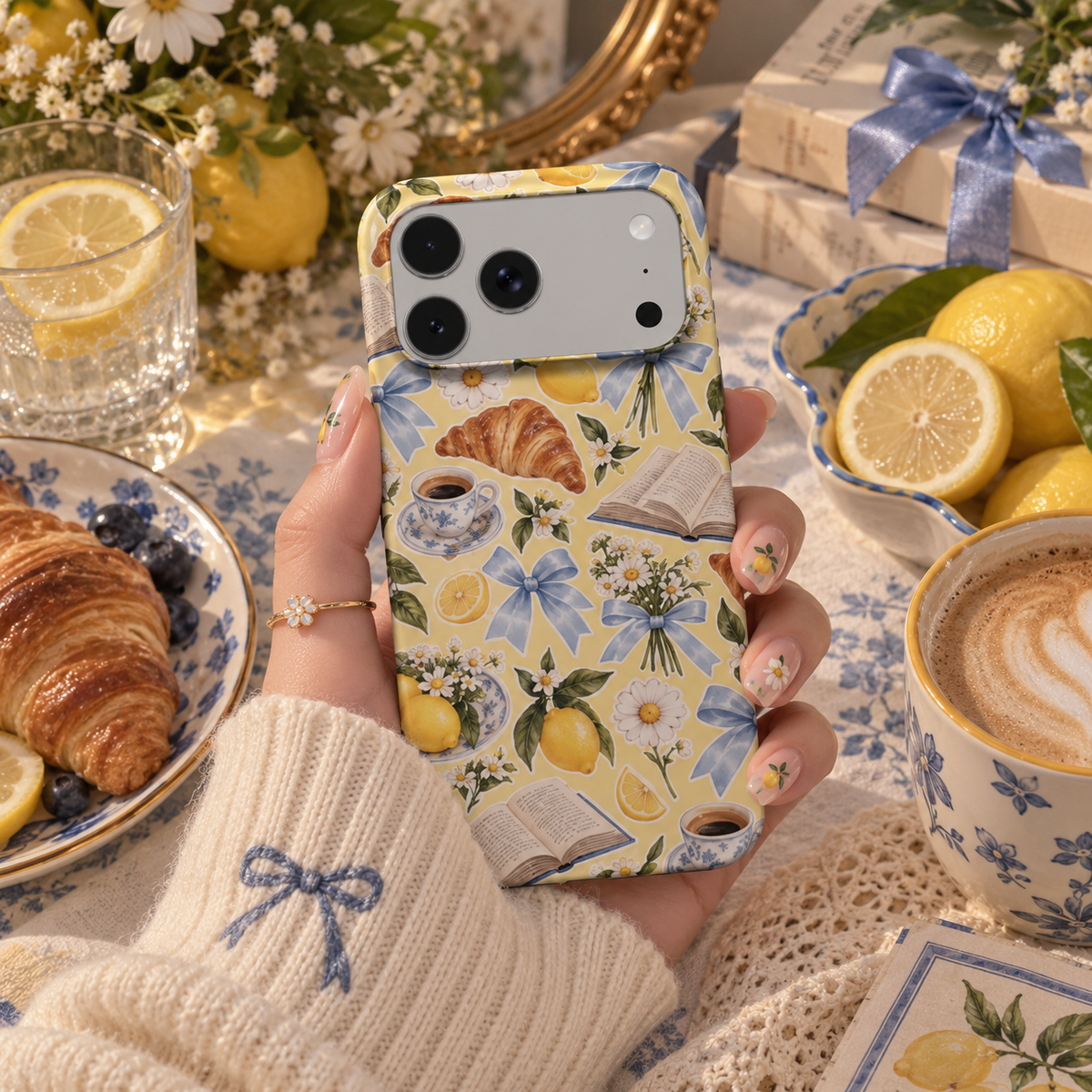 Lemons & Croissants phone case – MagSafe iPhone case, styled photo